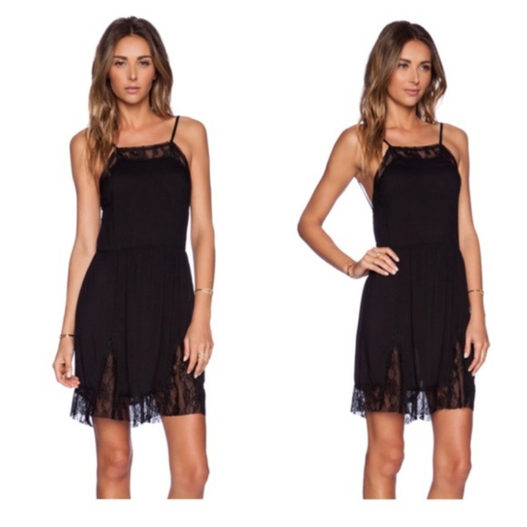 Free People Dresses & Skirts - Free People Black Lace Insert Swing Slip Dress Size M